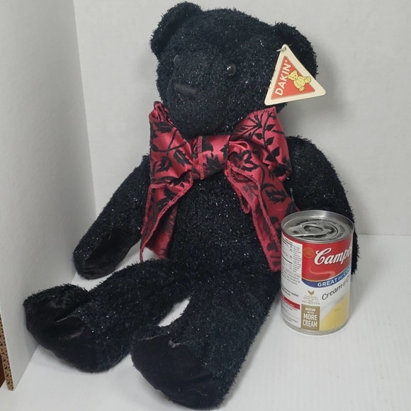 Dakin Black Glitter Bear Plush Red Bow w/Tag by Applause 19" - Picture 2 of 9